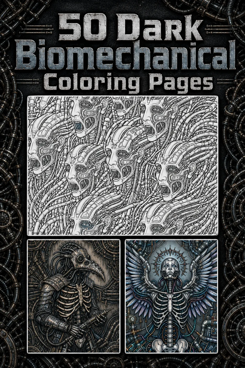 Biomechanical Adult Coloring Pages 50 Pack cover