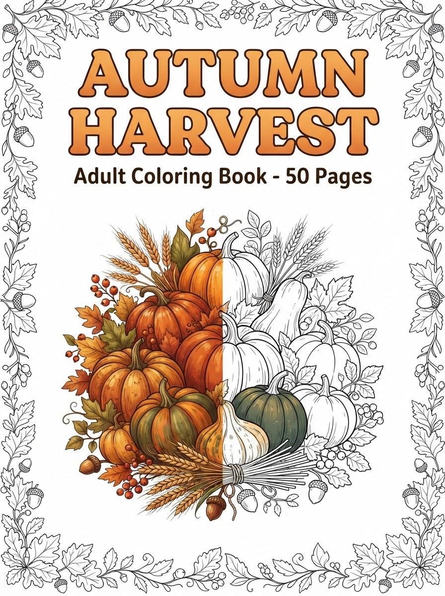Autumn Harvest Adult Coloring Book cover
