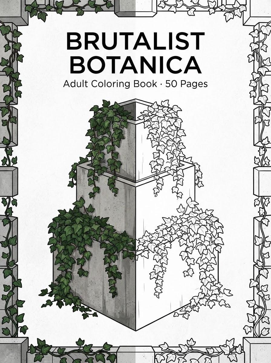 Brutalist Botanica Adult Coloring Book cover