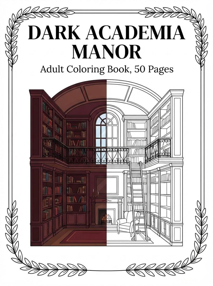 Dark Academia Manor Coloring Book cover