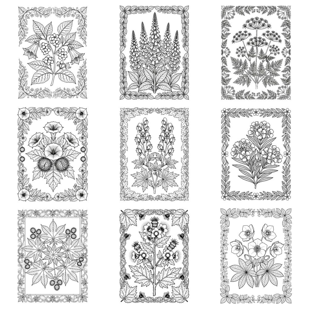 Dark Herbarium poison botanical coloring page example