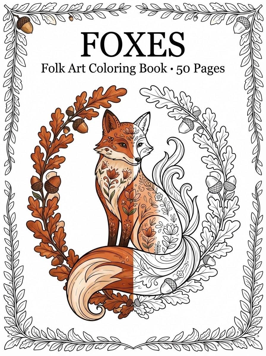 Folk Art Fox Coloring Book cover