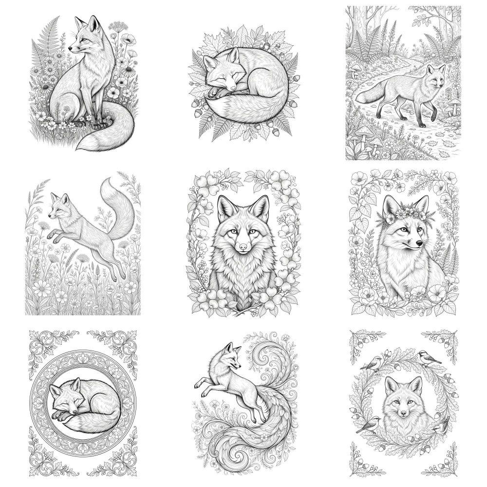 Folk Art Fox ornate fox coloring page example