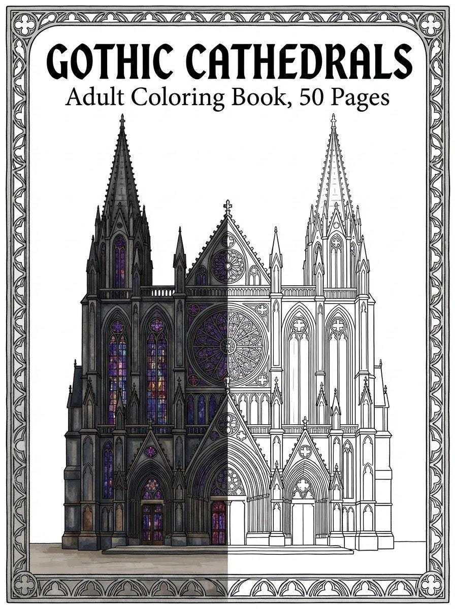 Gothic Cathedral Coloring Book cover