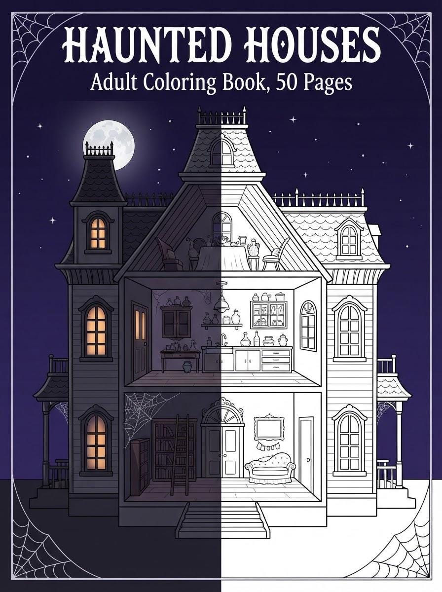 Haunted Houses Dollhouse Cutaway Coloring Book cover