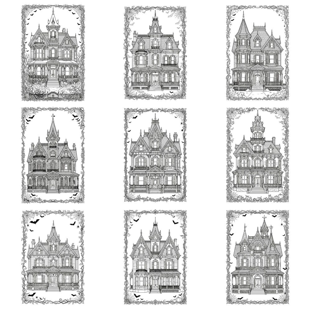 Haunted Houses dollhouse cutaway coloring page example