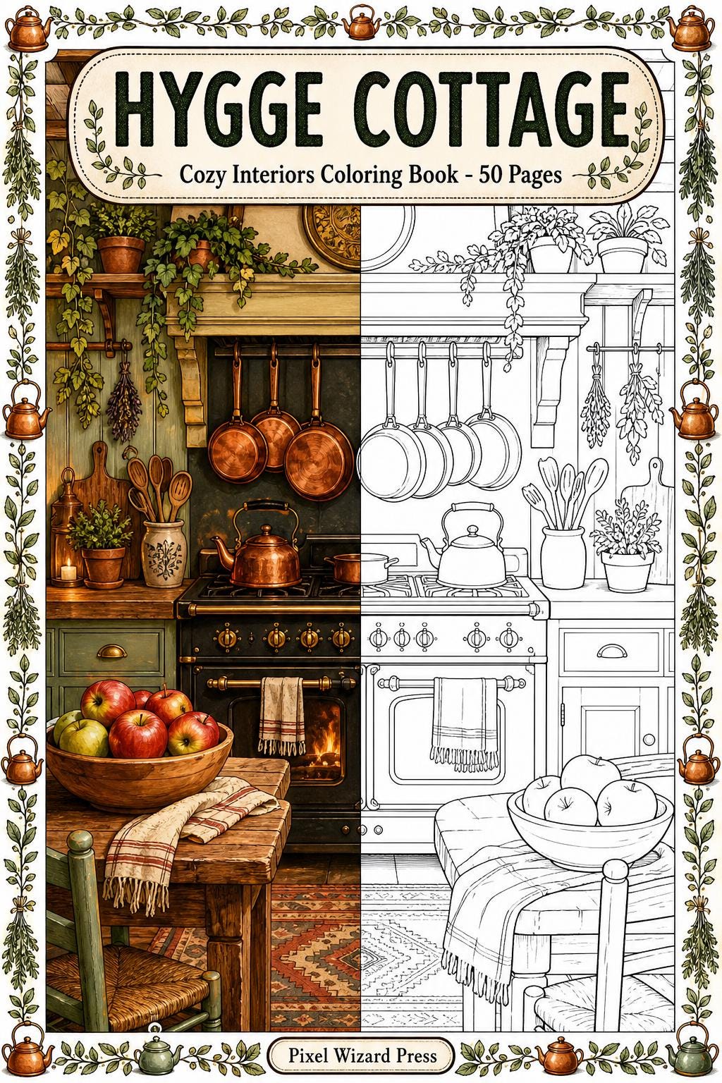 Hygge Cottage Interiors Coloring Book printable PDF cover