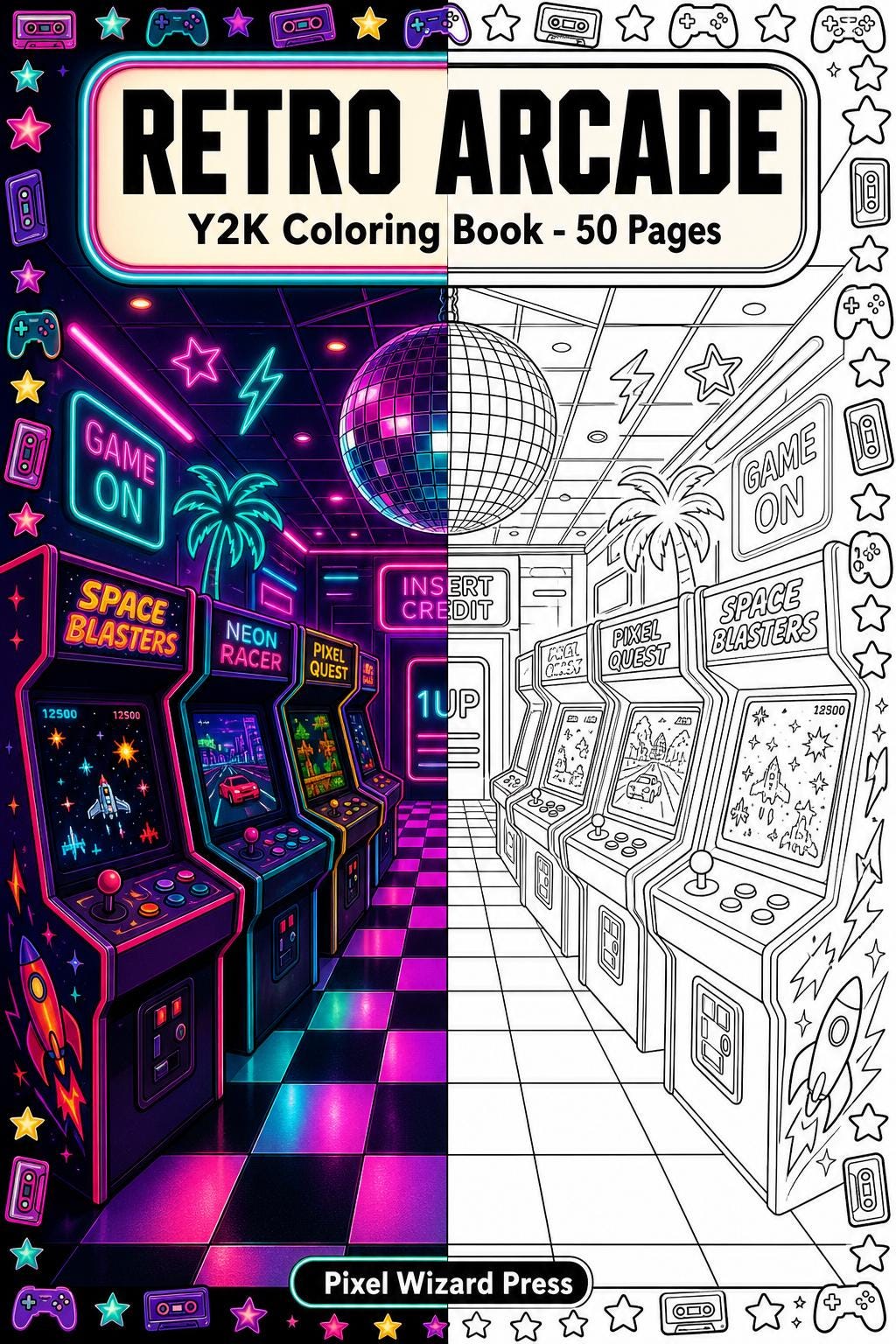 Retro Arcade Coloring Book, 50 Y2K Nostalgia Pages cover