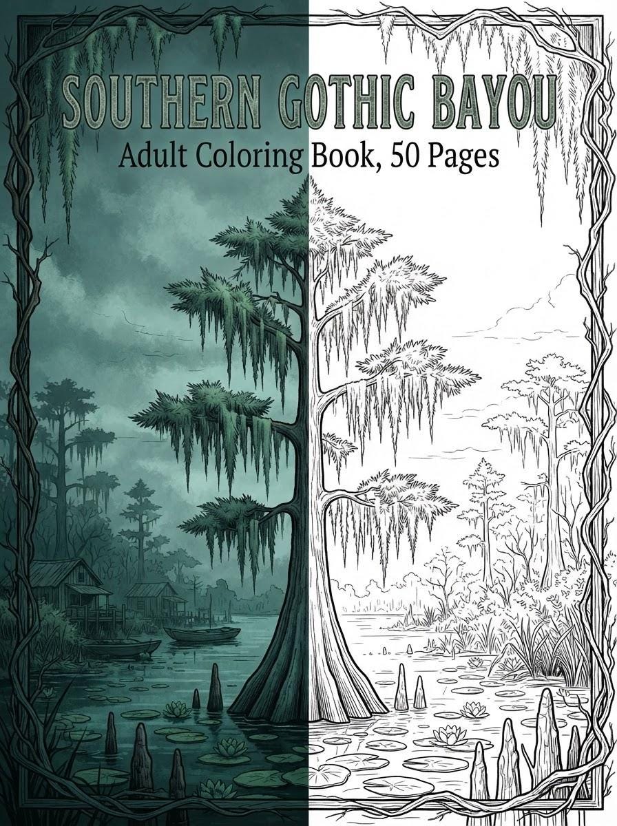 Southern Gothic Bayou Adult Coloring Book cover