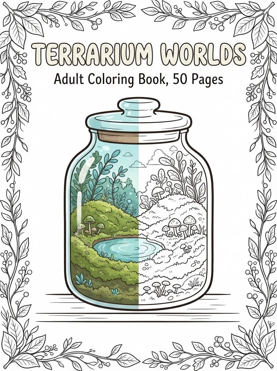 Terrarium Worlds Adult Coloring Book cover