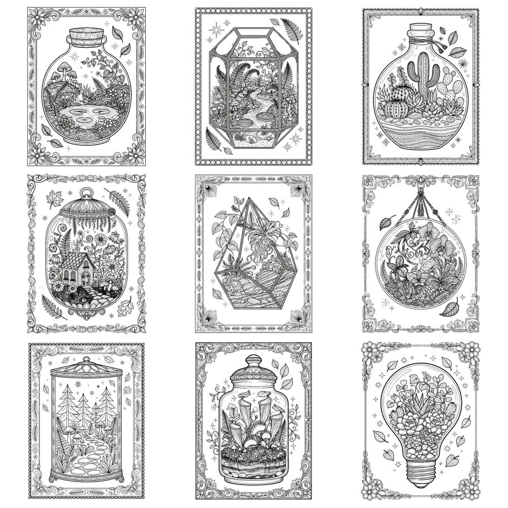 Terrarium Worlds tiny landscape in glass coloring page example