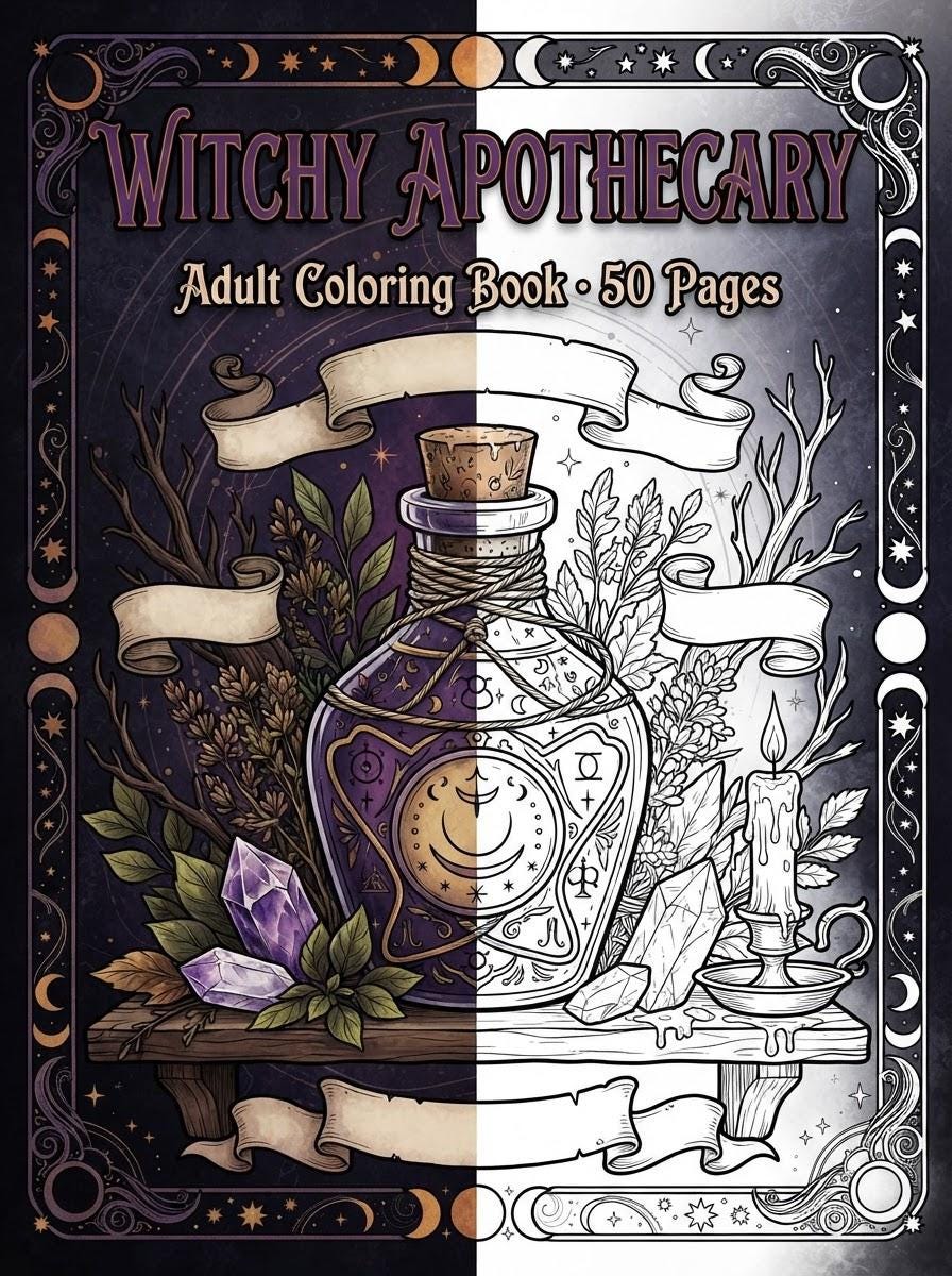 Witchy Apothecary Coloring Book cover