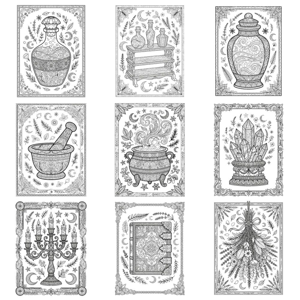 Witchy Apothecary potion bottle coloring page example