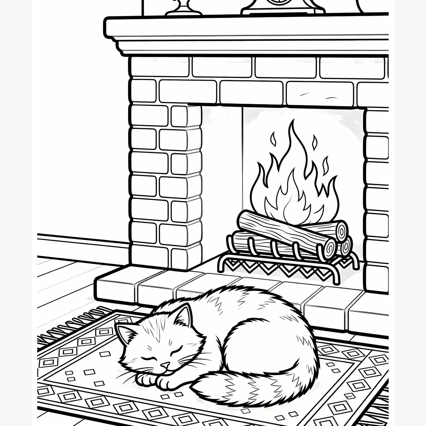 Sample cozy coloring page with cottage room line art