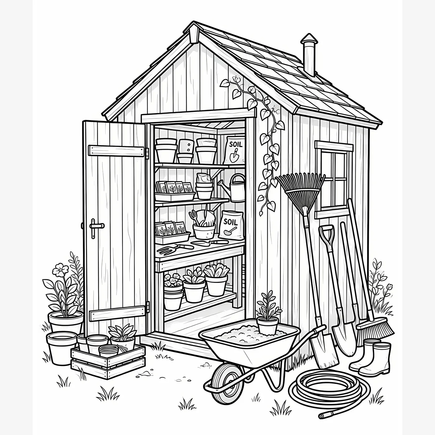 Sample cozy coloring page with reading nook details