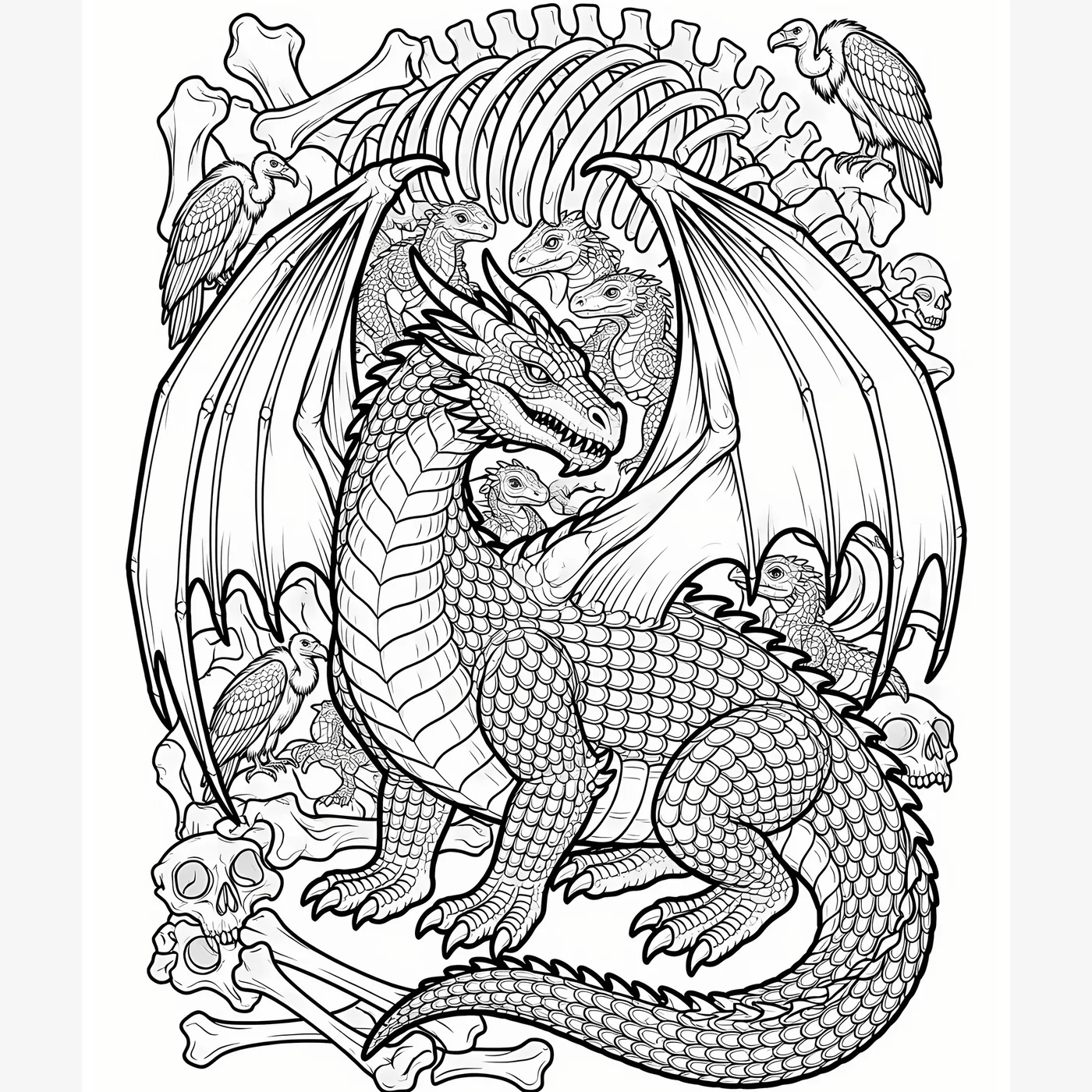 Sample dragon coloring page with detailed fantasy line art