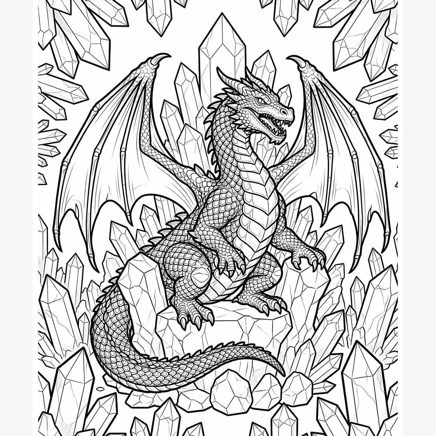 Sample dragon coloring page with a fantasy scene
