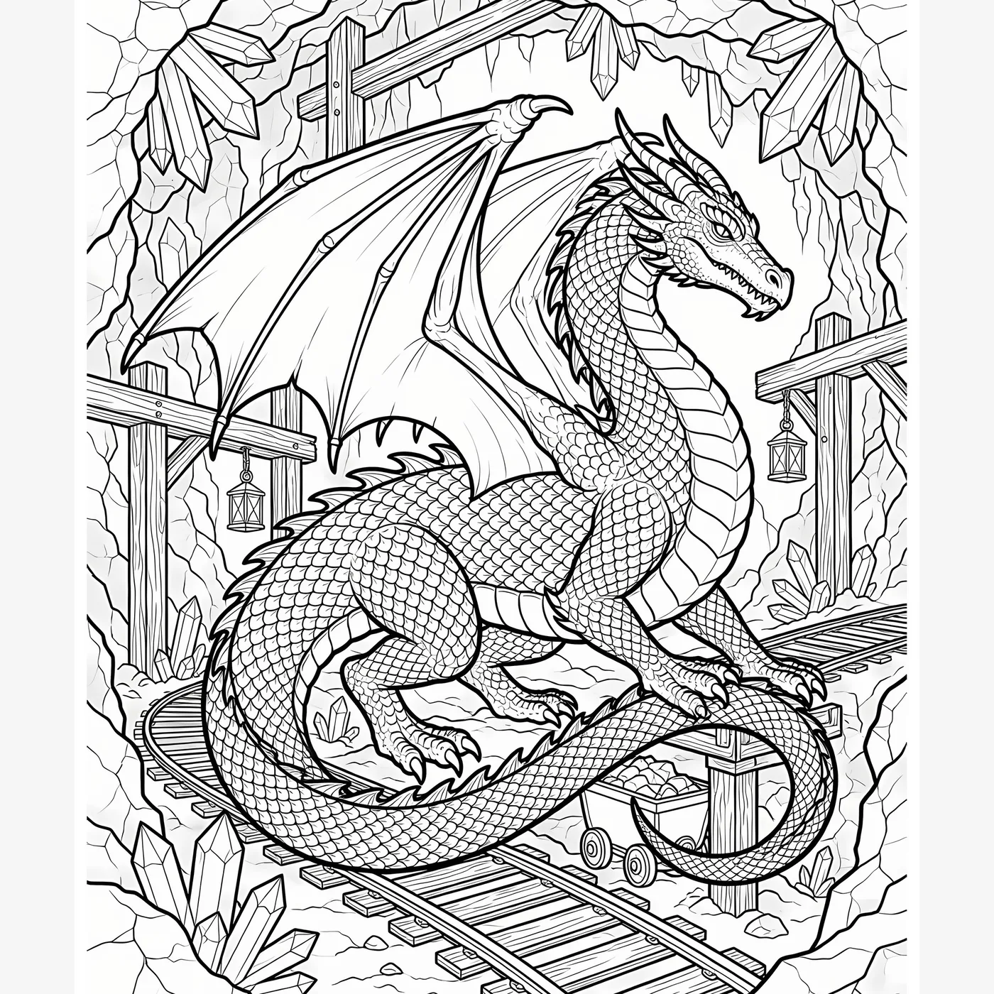 Sample dragon coloring page with detailed black line art
