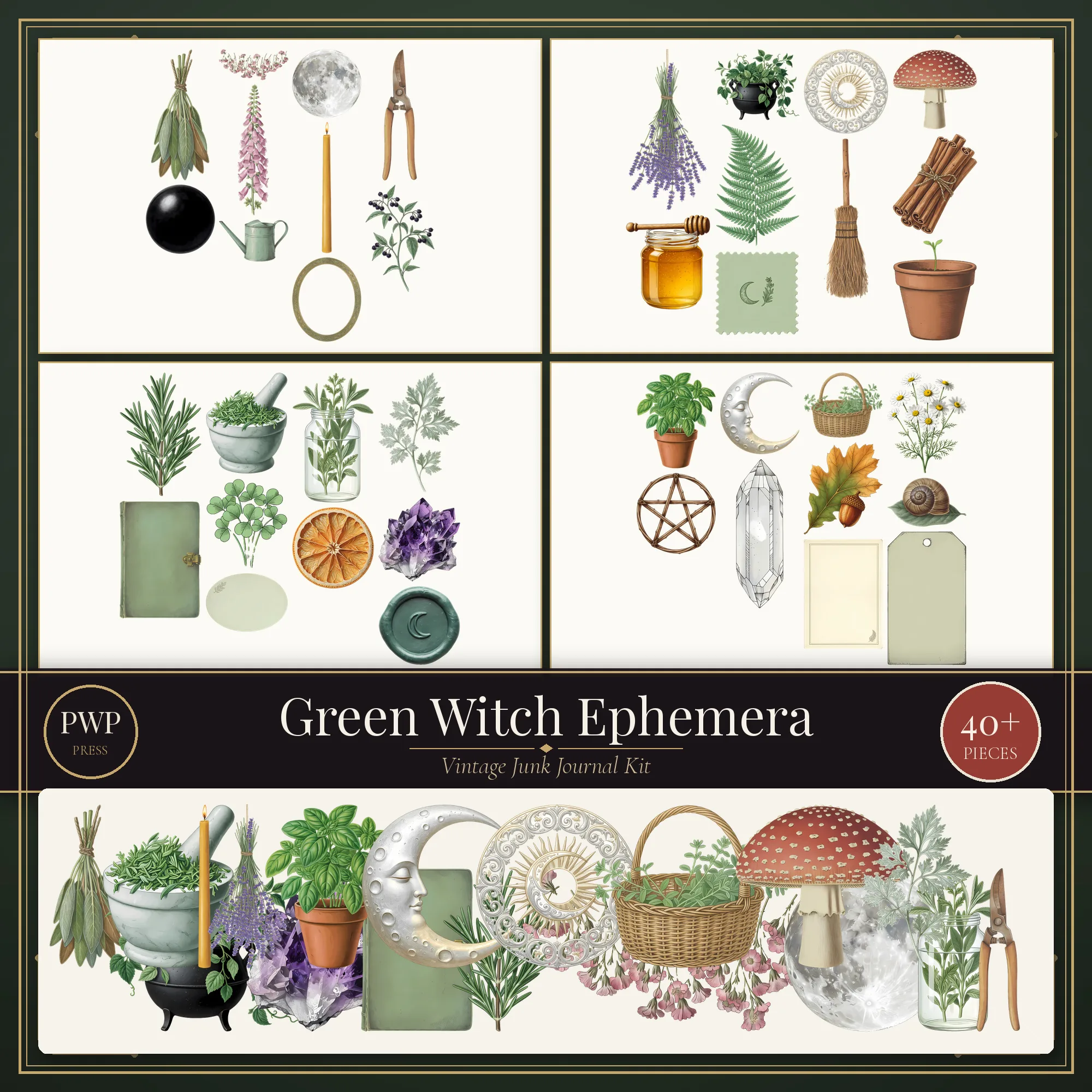 Green Witch Ephemera Kit vintage junk journal ephemera kit cover