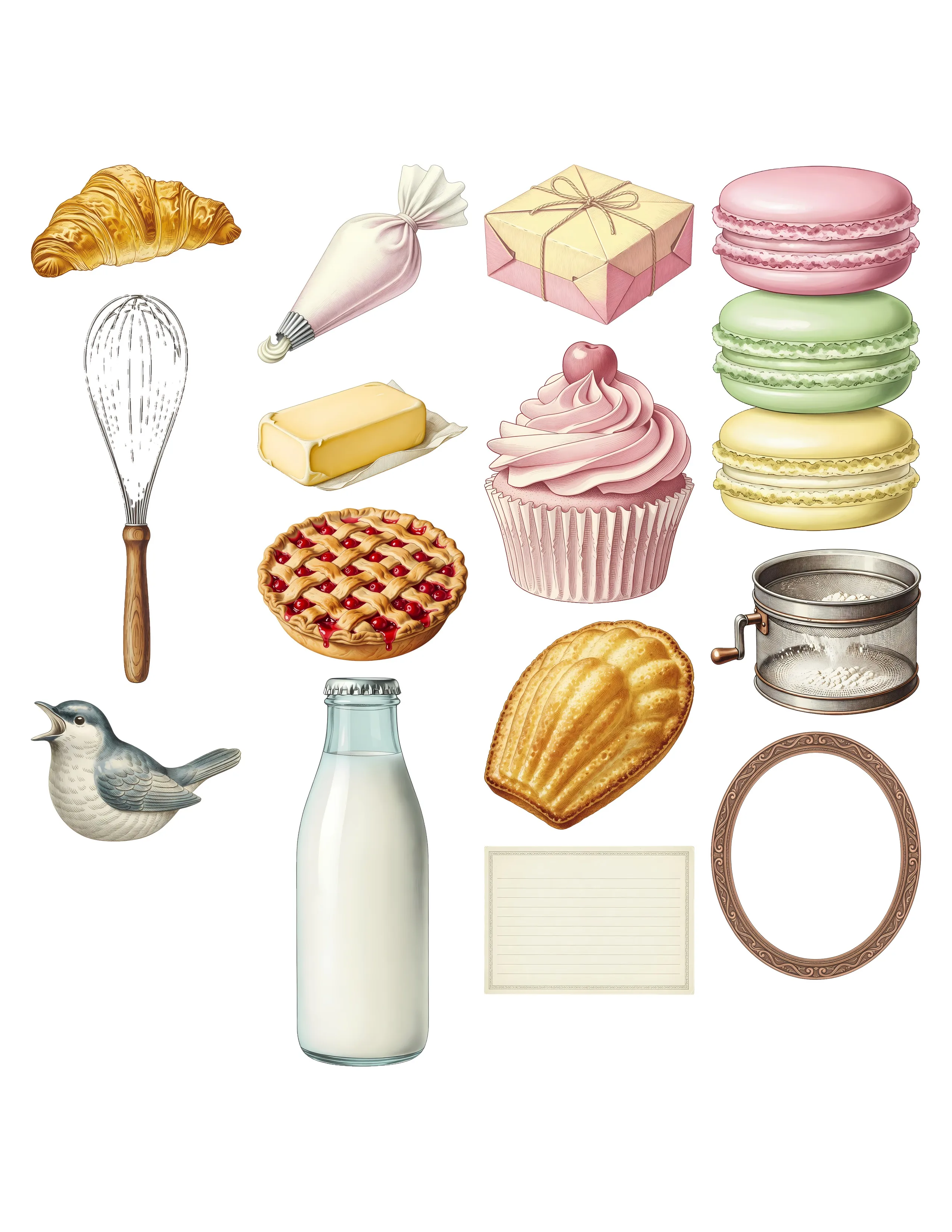 Vintage Bakery Ephemera Kit printable sheet preview 1