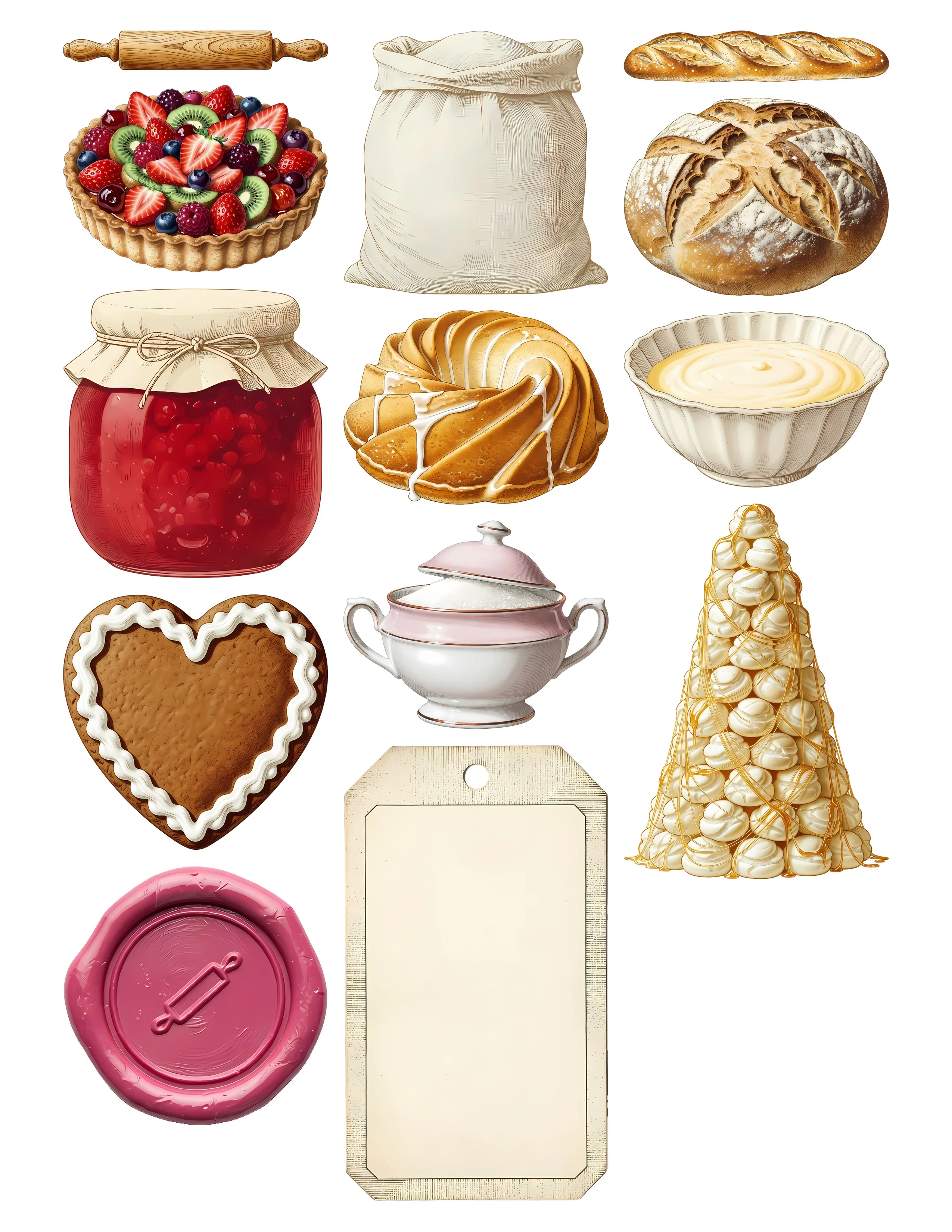 Vintage Bakery Ephemera Kit printable sheet preview 3