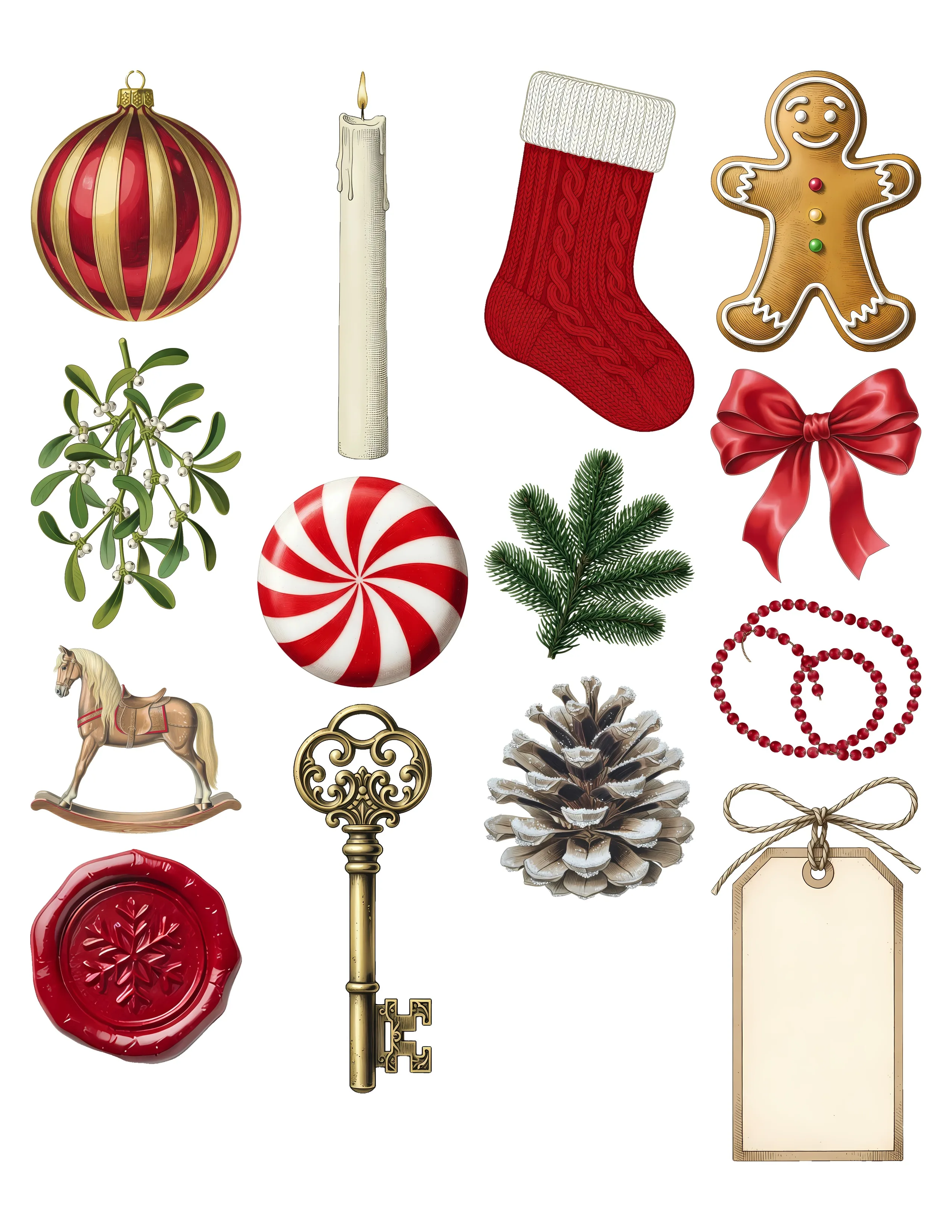 Vintage Christmas Ephemera Kit printable sheet preview 1