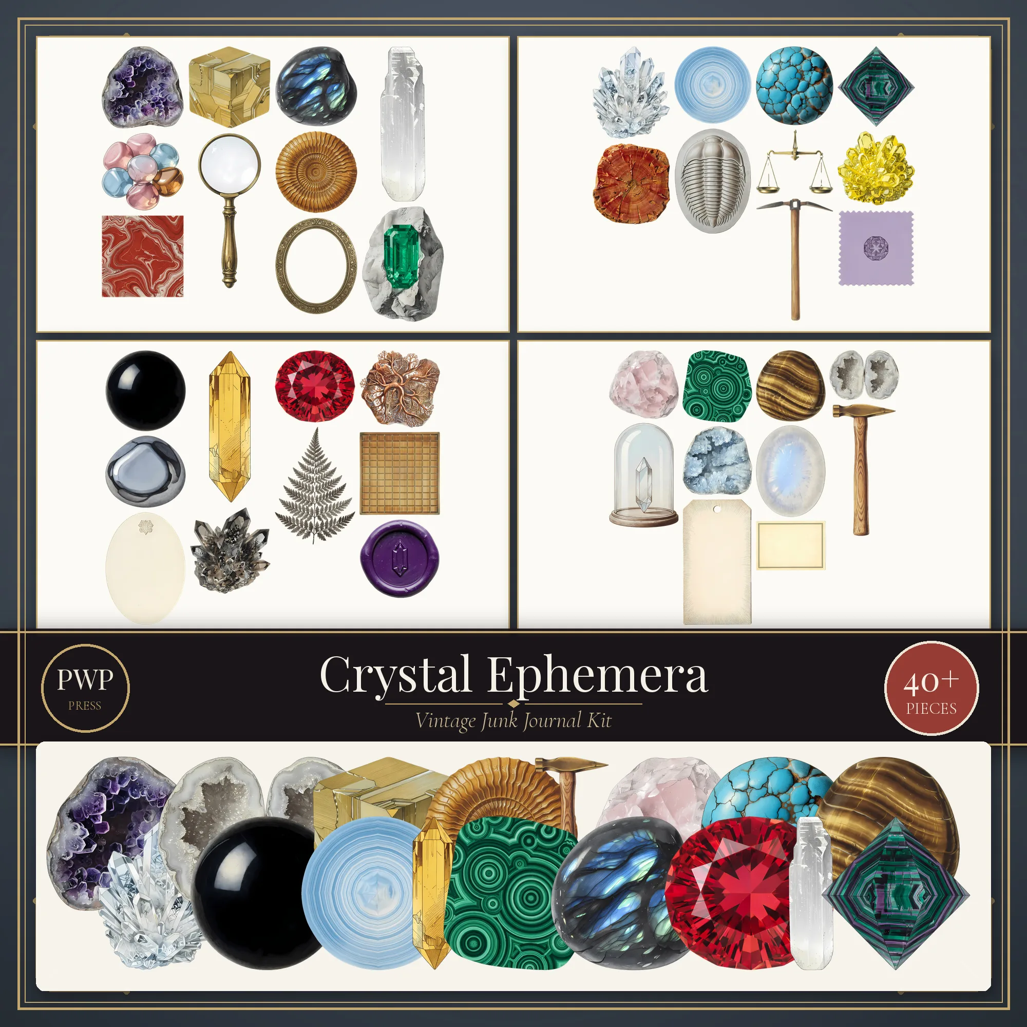 Vintage Crystal Ephemera Kit vintage junk journal ephemera kit cover