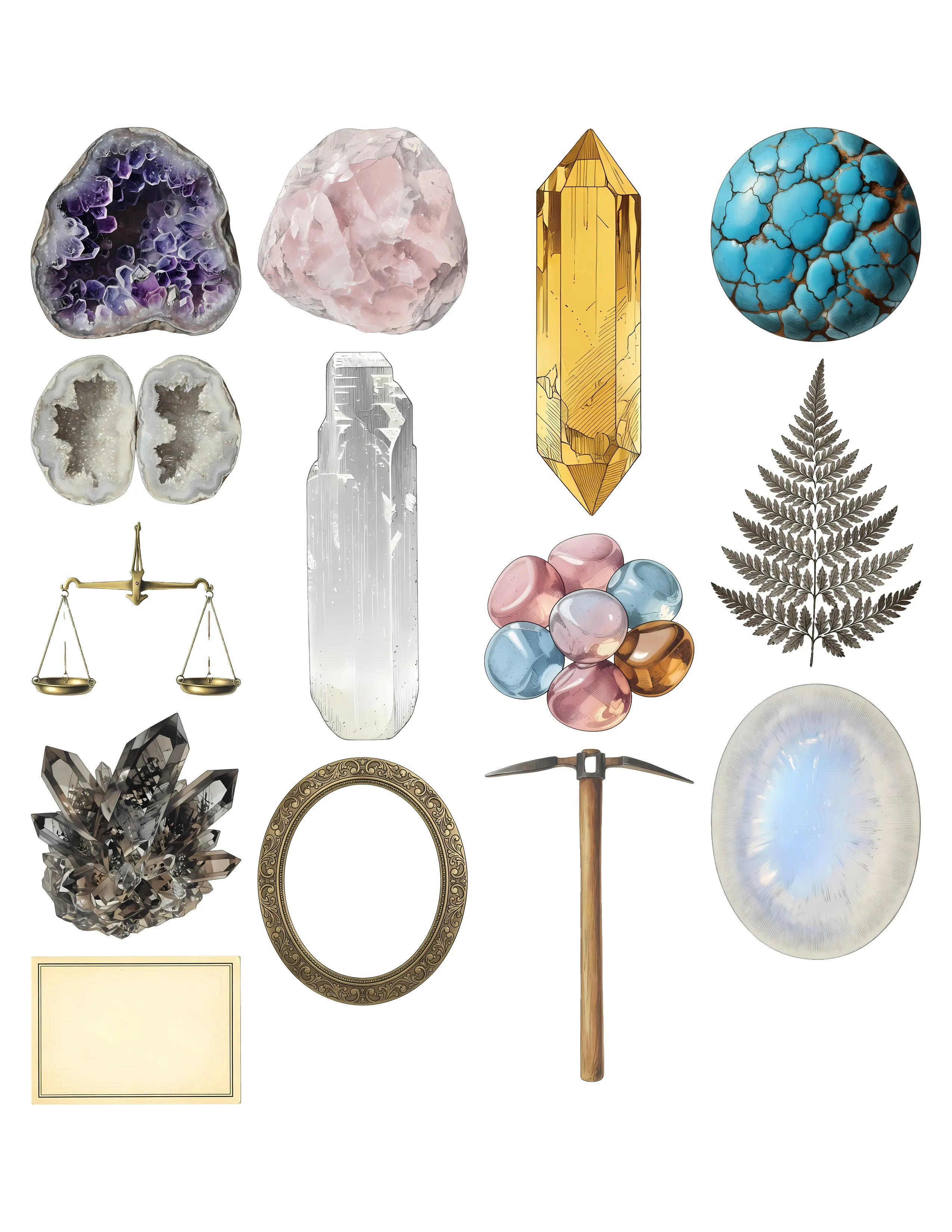 Vintage Crystal Ephemera Kit printable sheet preview 1