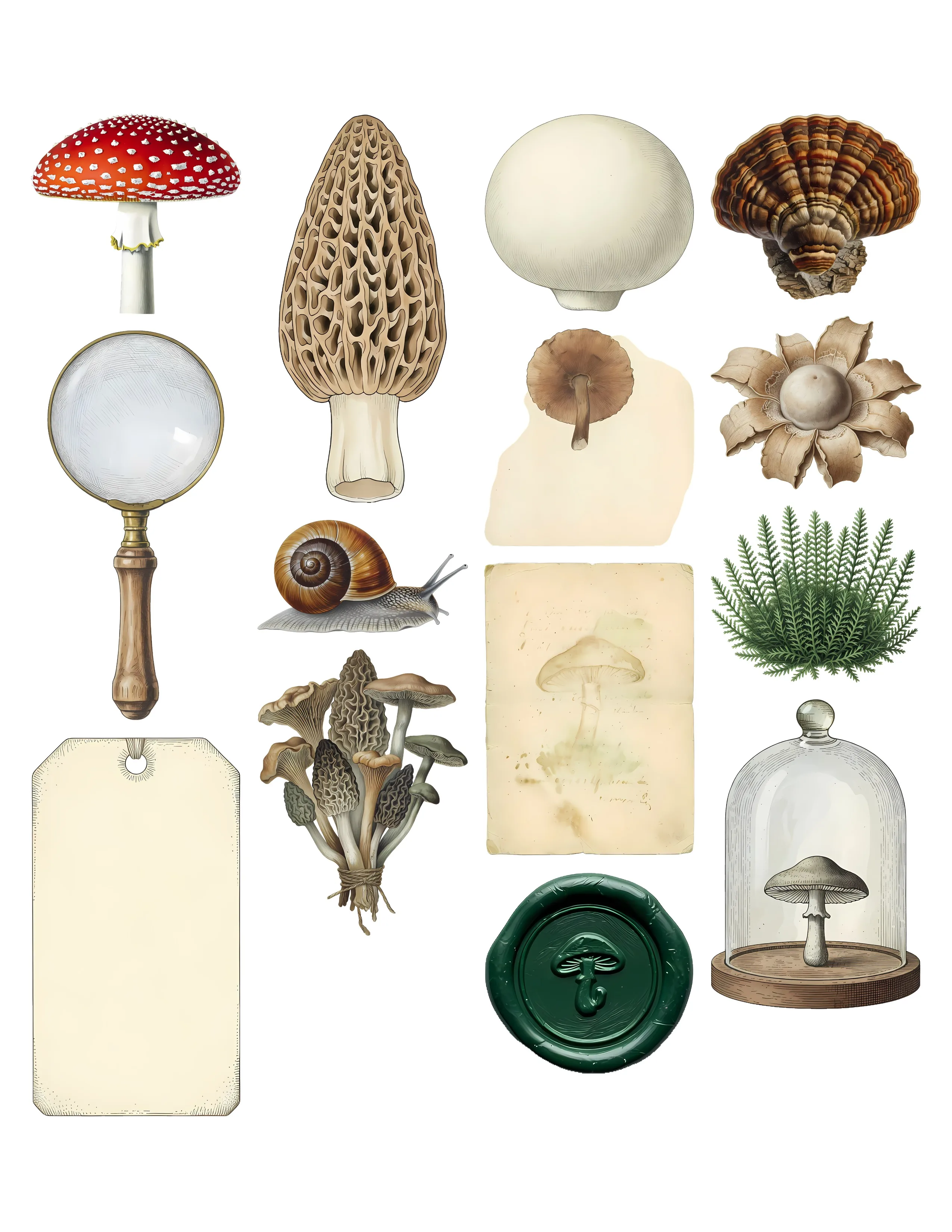 Vintage Mushroom Ephemera Kit printable sheet preview 1