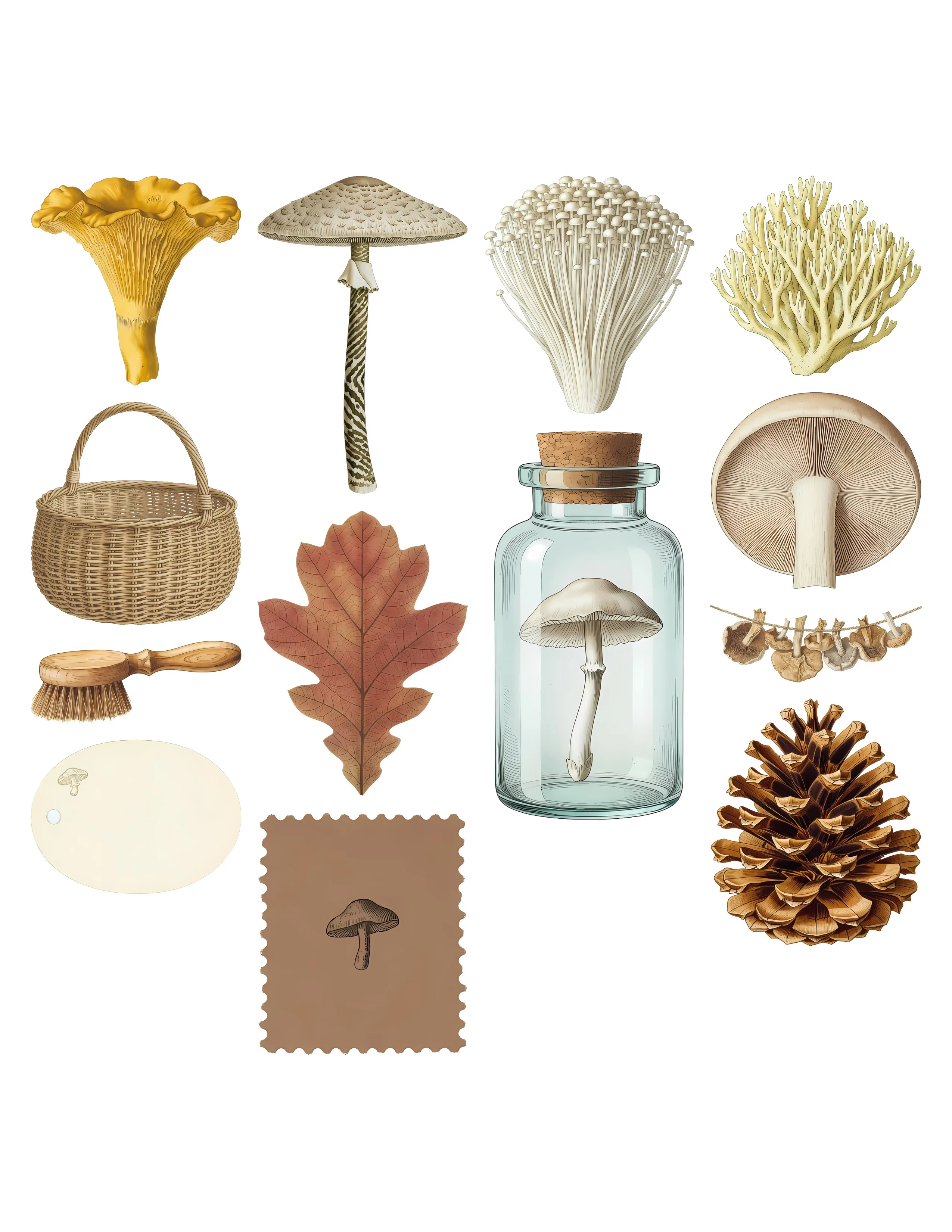 Vintage Mushroom Ephemera Kit printable sheet preview 3