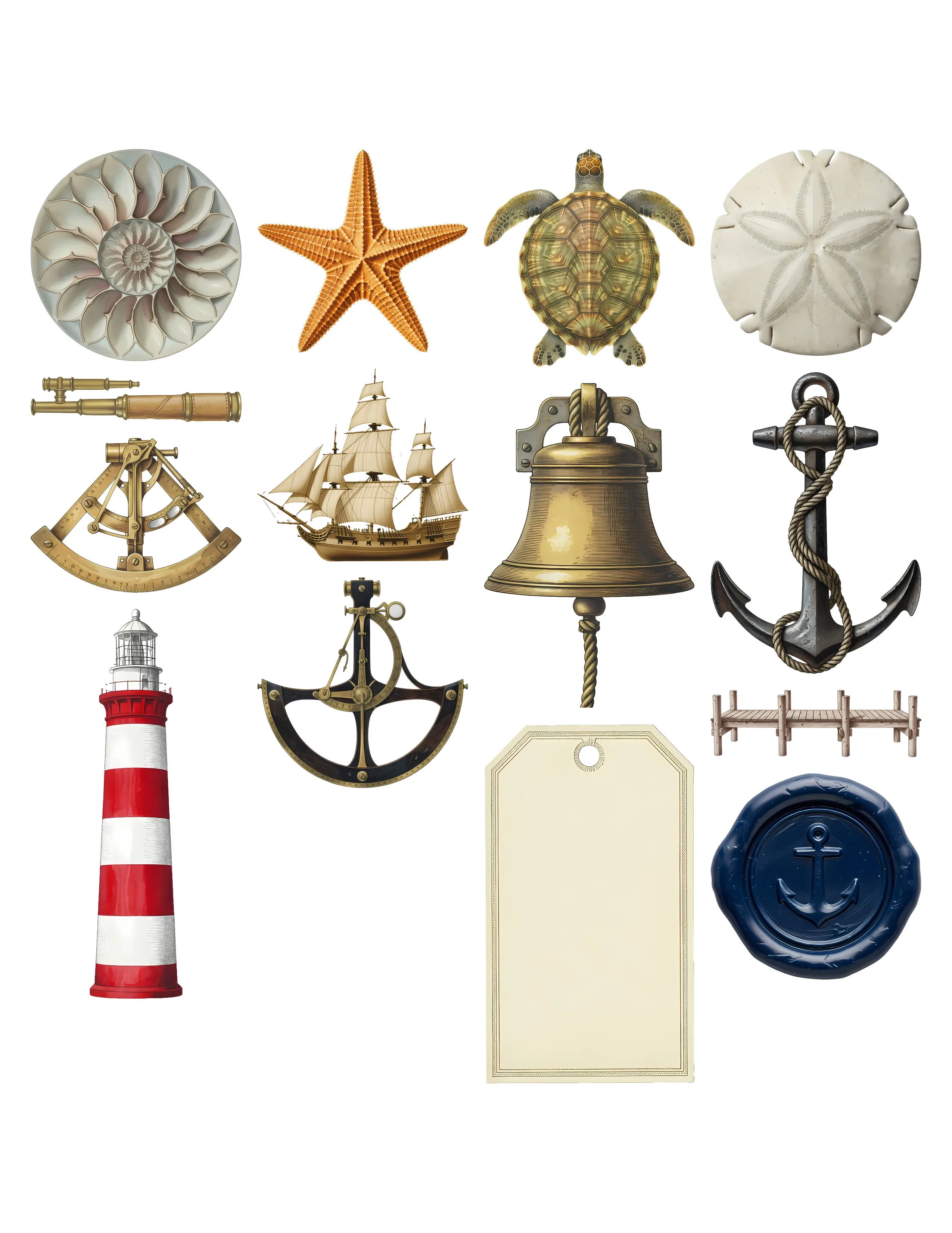 Vintage Nautical Ephemera Kit printable sheet preview 1