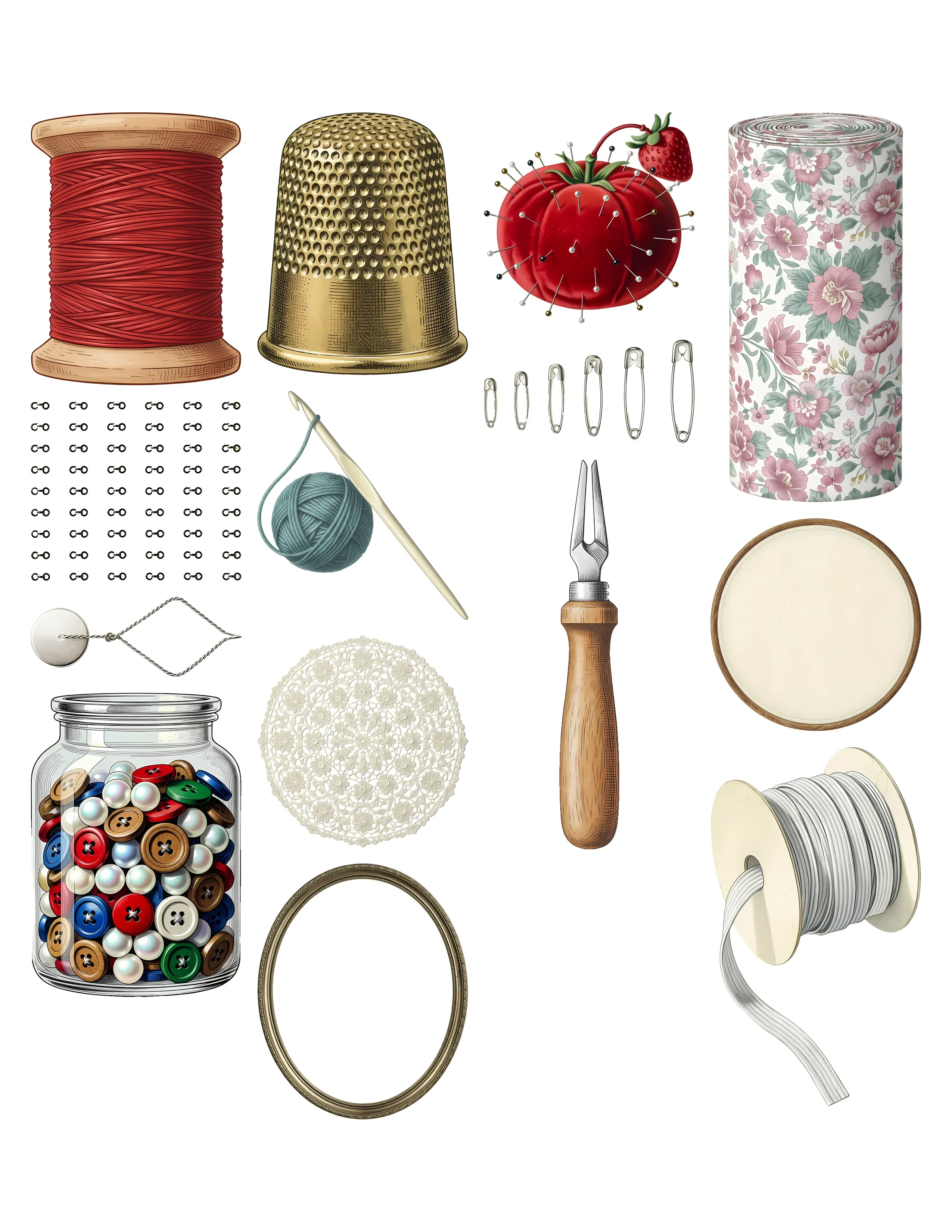 Vintage Sewing Ephemera Kit printable sheet preview 1