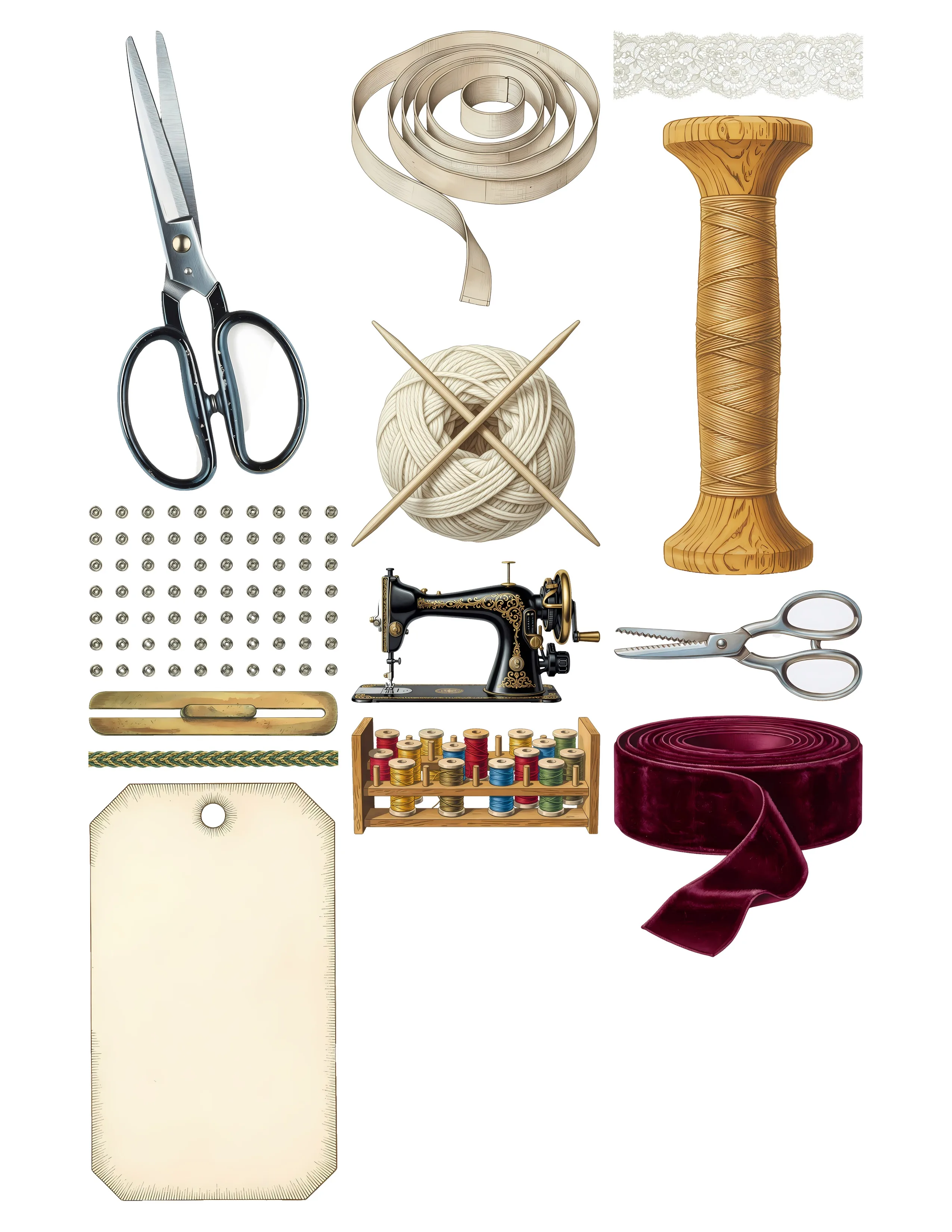 Vintage Sewing Ephemera Kit printable sheet preview 3