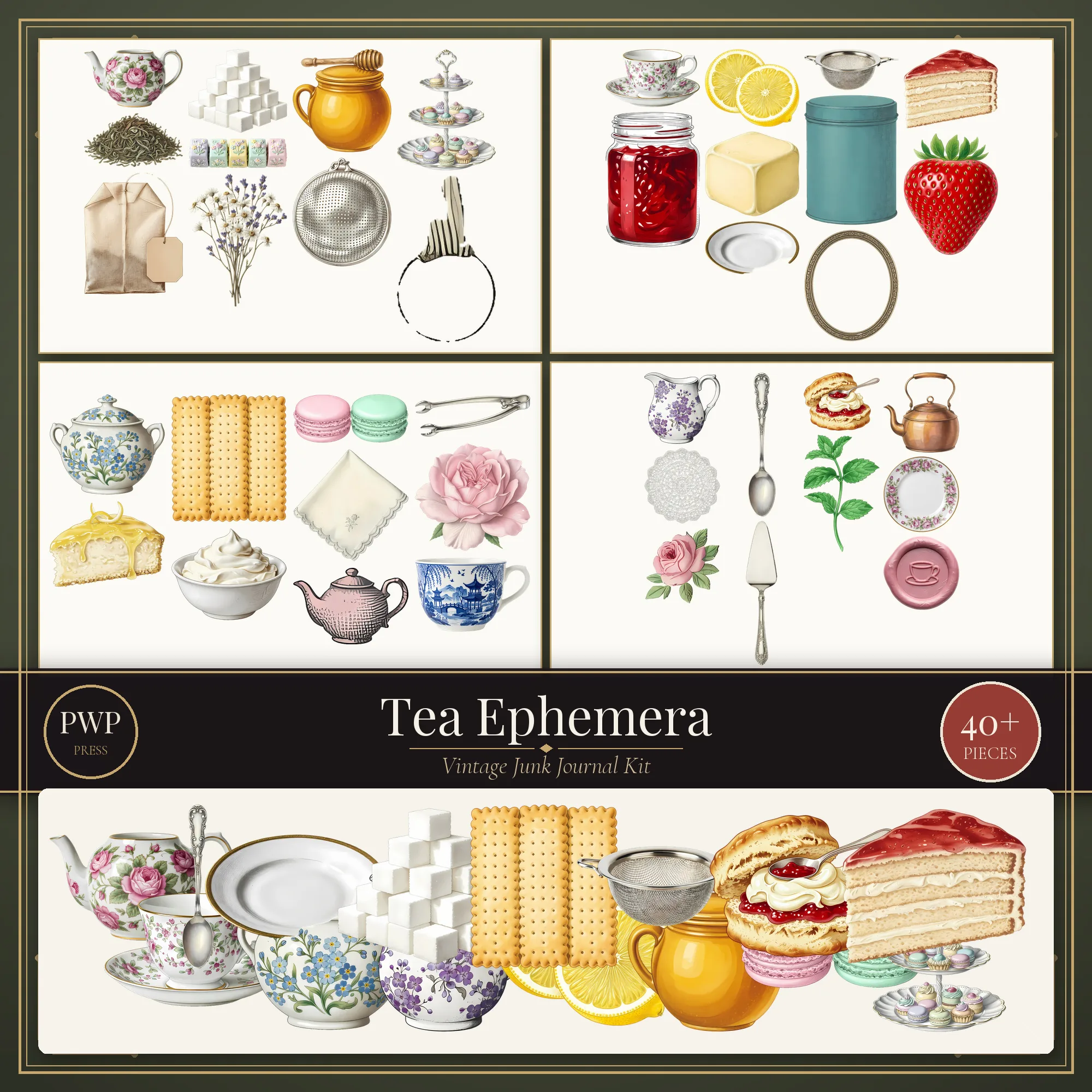 Vintage Tea Ephemera Kit vintage junk journal ephemera kit cover