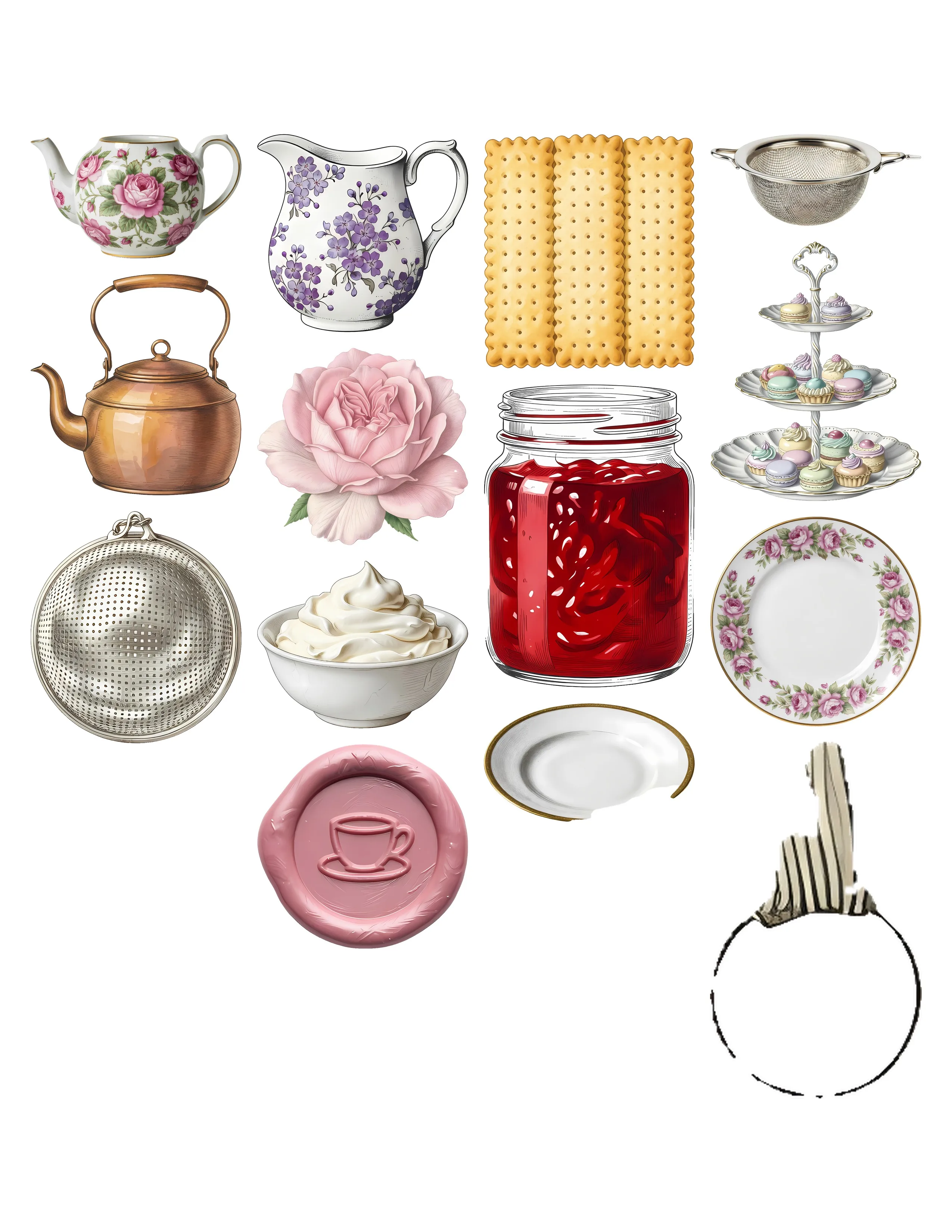Vintage Tea Ephemera Kit printable sheet preview 1