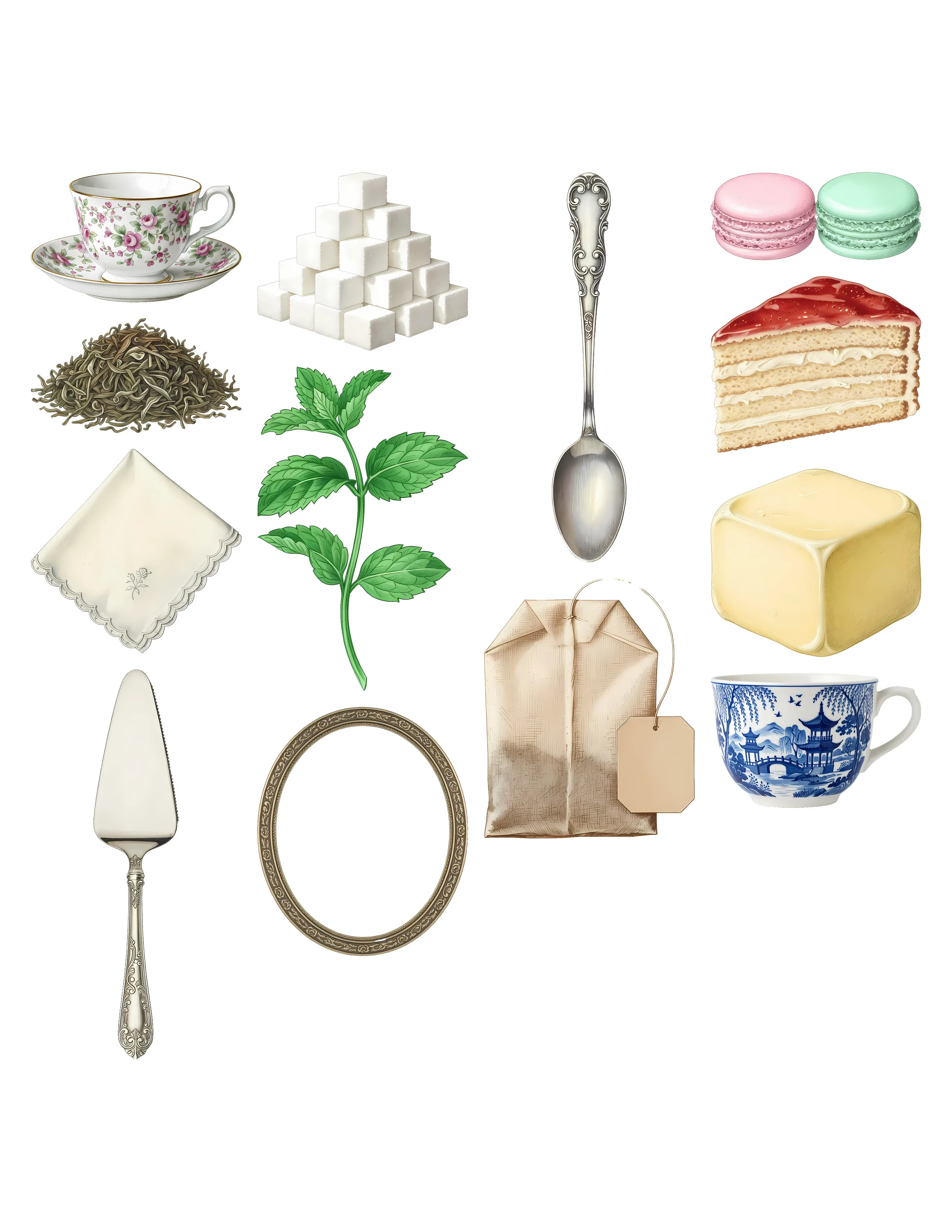 Vintage Tea Ephemera Kit printable sheet preview 2