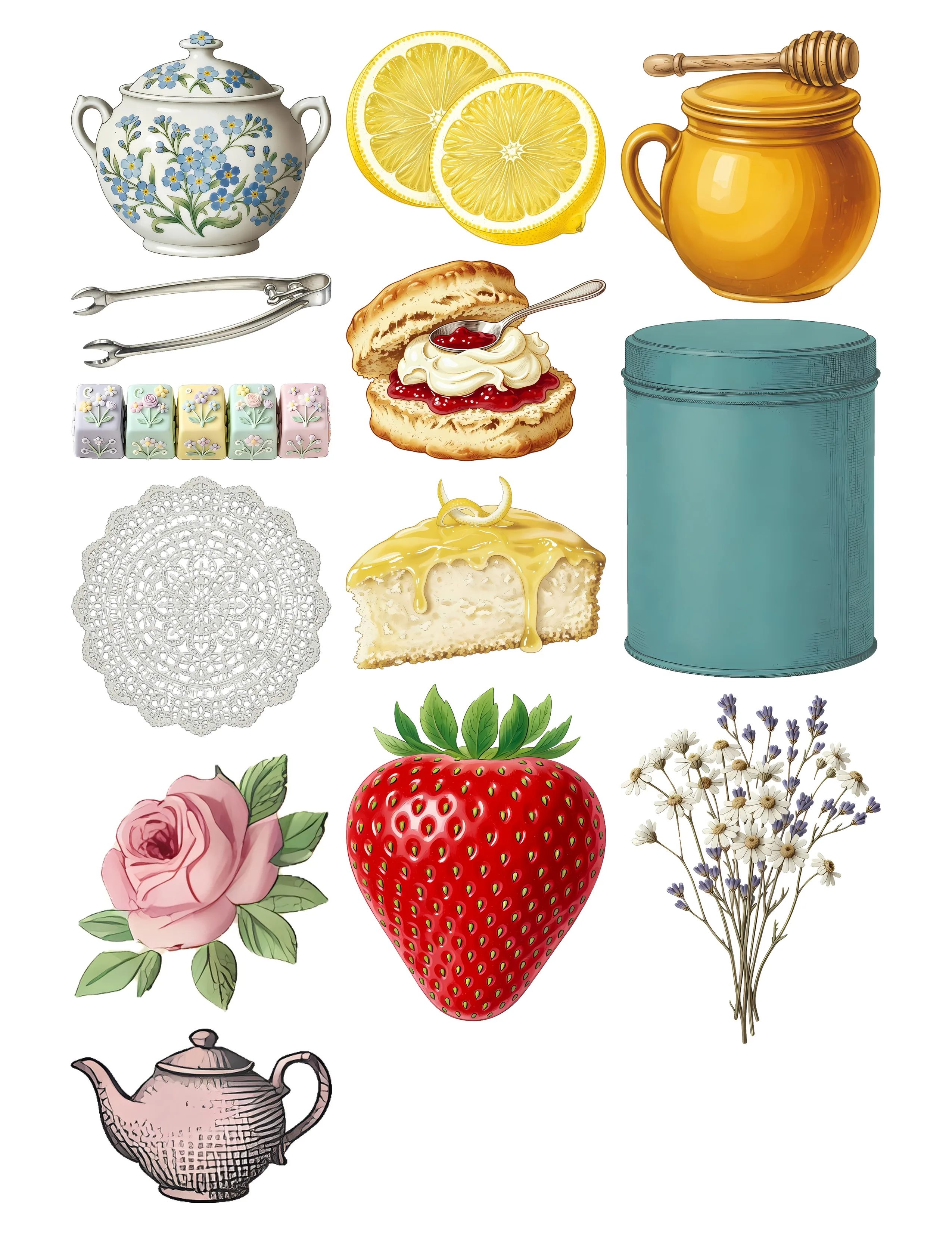 Vintage Tea Ephemera Kit printable sheet preview 3