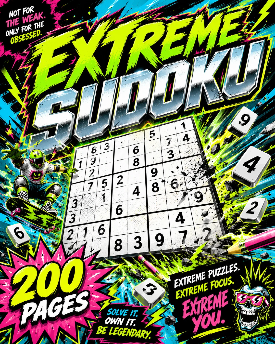 Extreme Sudoku puzzle book cover, an example of the printable puzzle PDF downloads