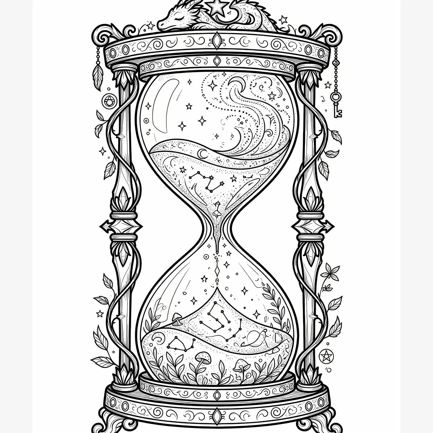 Sample fairy coloring page with woodland details