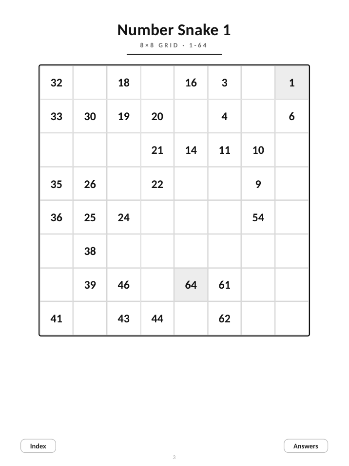 Number Snake for reMarkable, 10 Puzzles cover