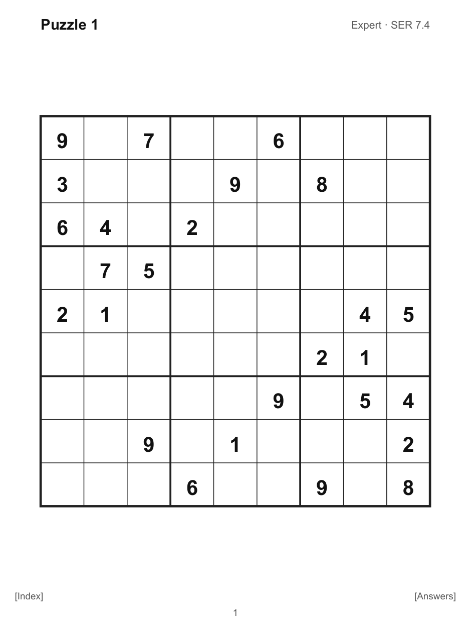 Expert Sudoku for reMarkable, 10 Puzzles cover