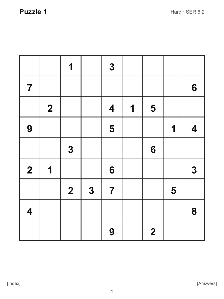 Hard Sudoku for reMarkable, 10 Puzzles cover