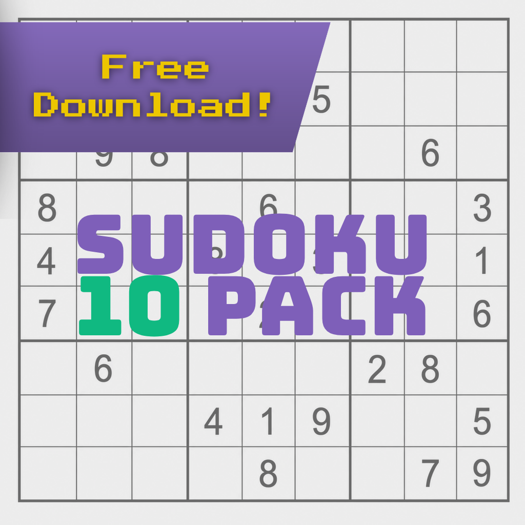 Free Sudoku sample pack cover, an example of the free printable puzzle PDFs