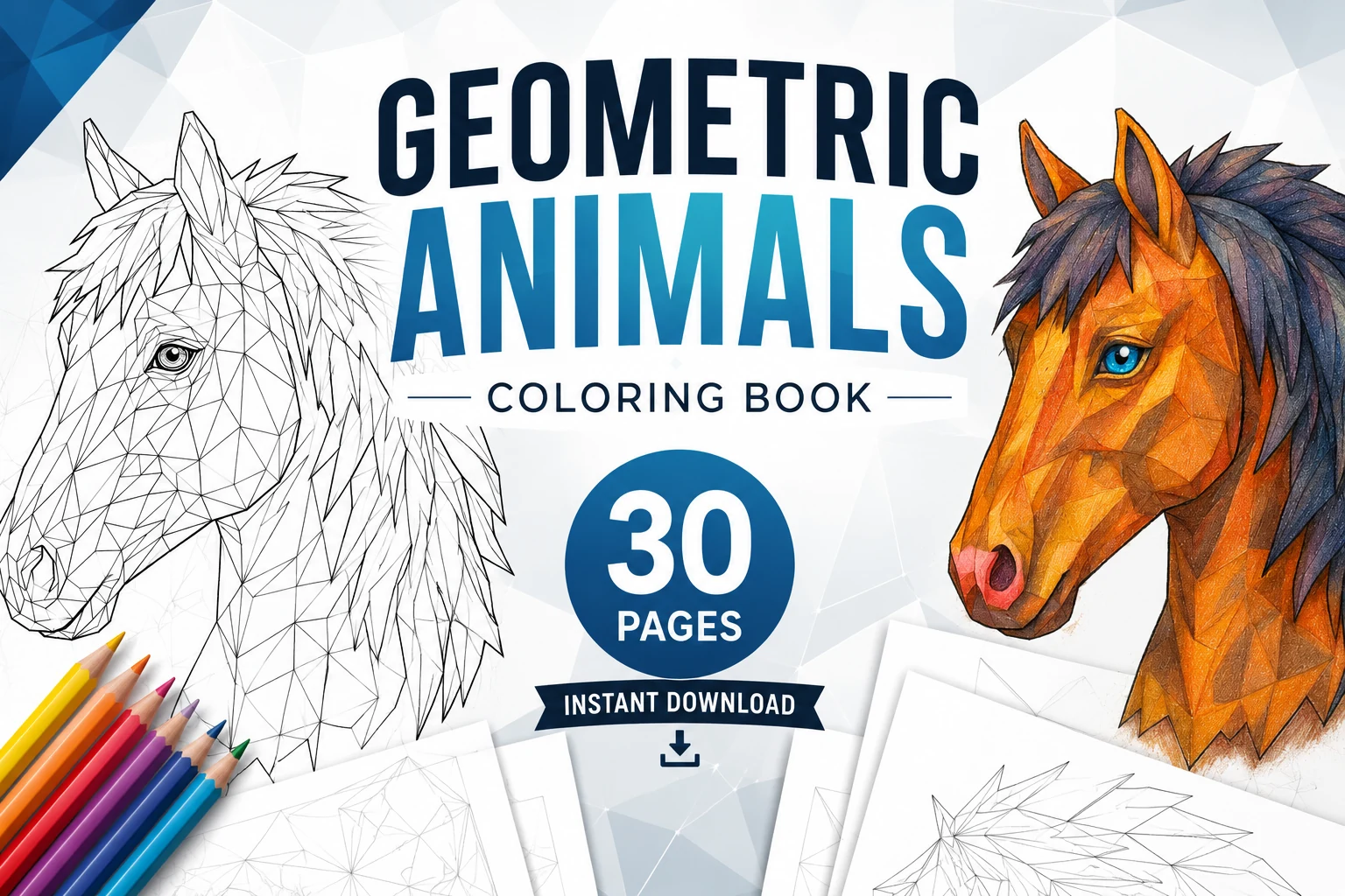Low Poly Geometric Animals Coloring Book cover