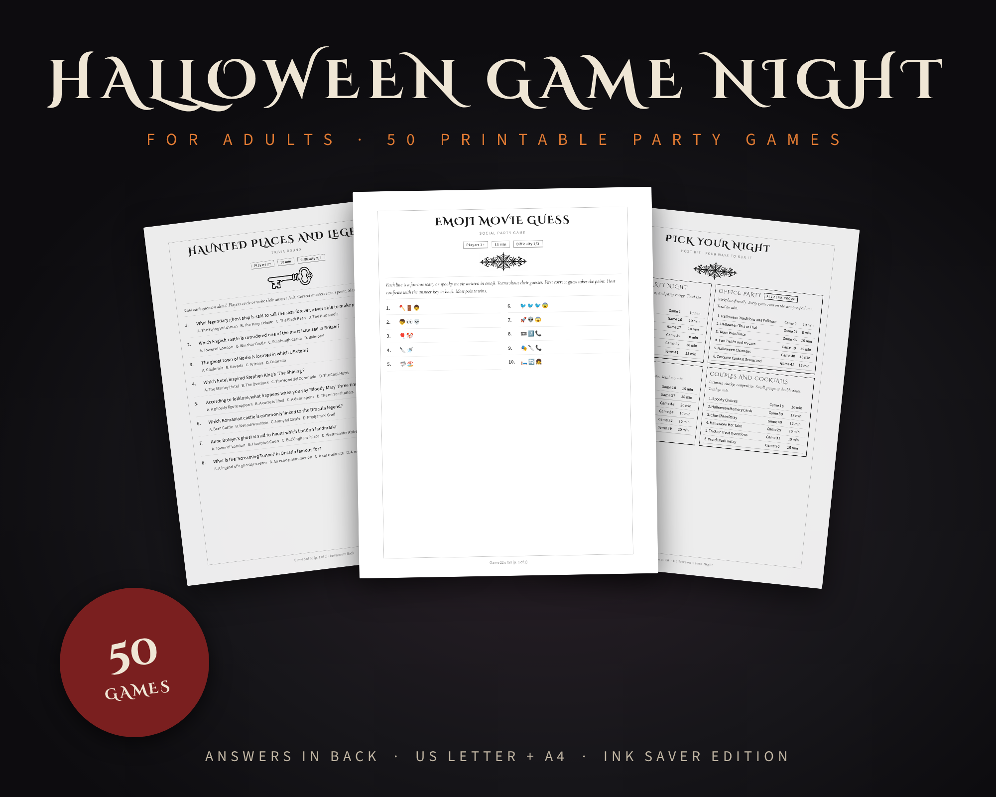 Halloween games for adults printable party games bundle cover