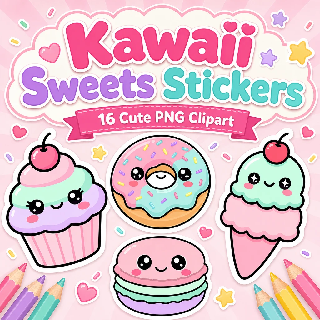 Kawaii sweets clipart PNG sticker bundle cover