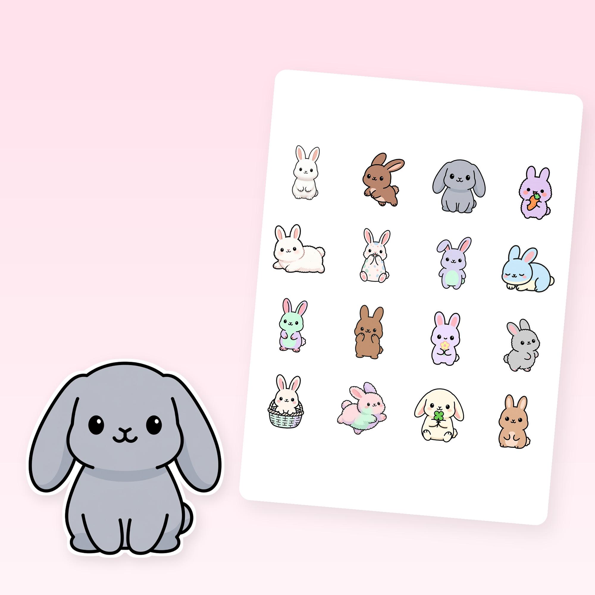 Bunny sticker sheet with 16 die-cut vinyl bunny stickers