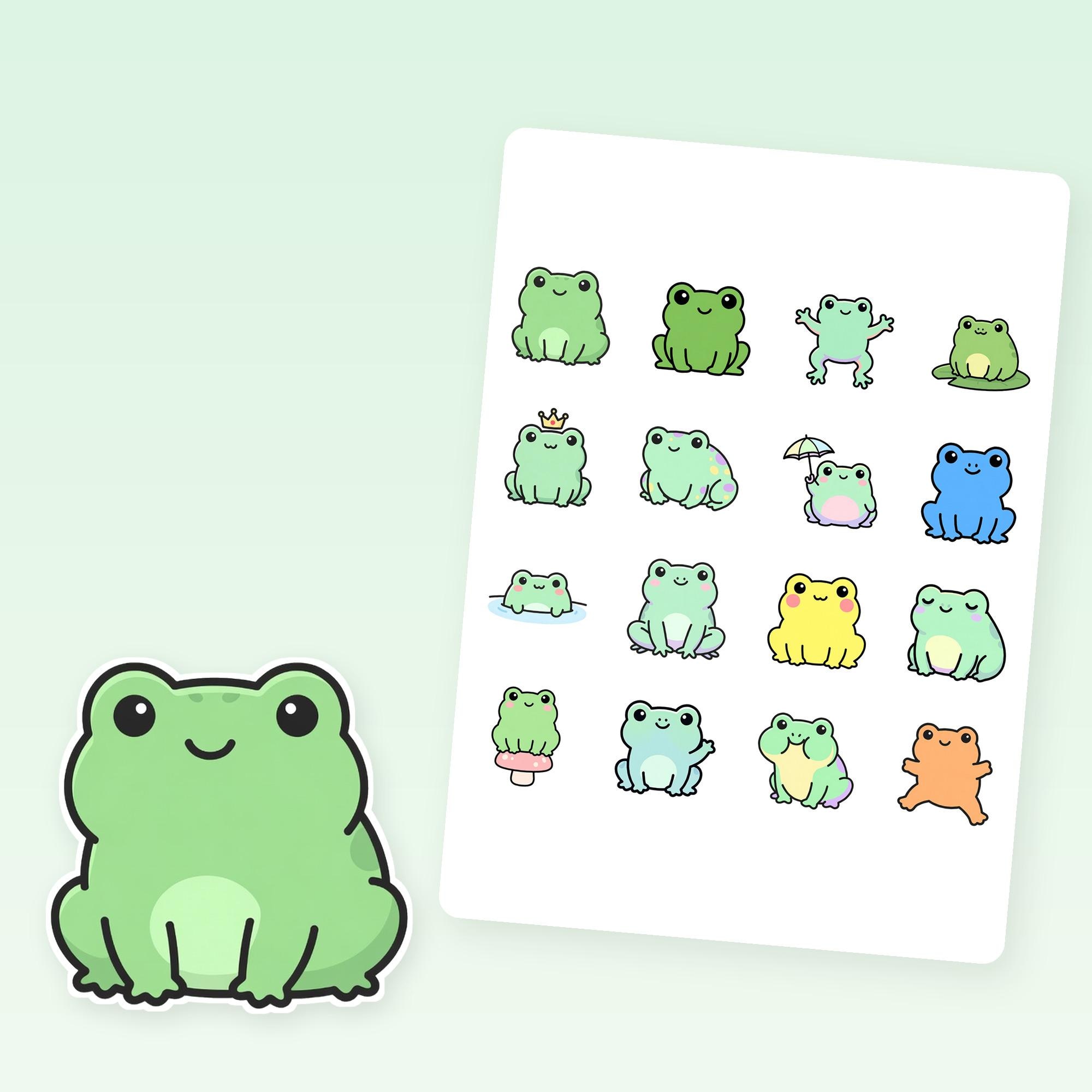 Frog sticker sheet with 16 vinyl frog stickers