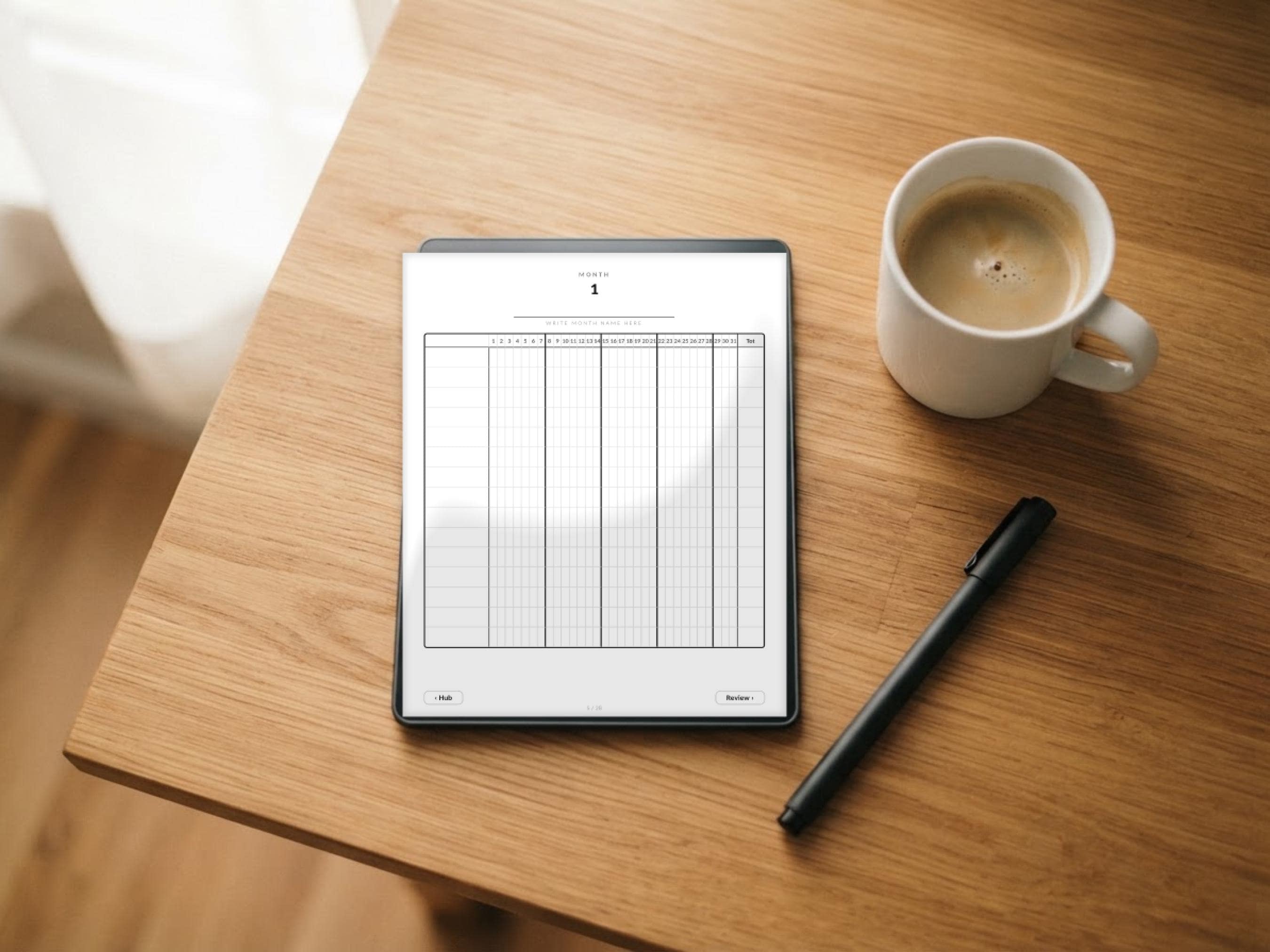 Habit tracker template sized for reMarkable