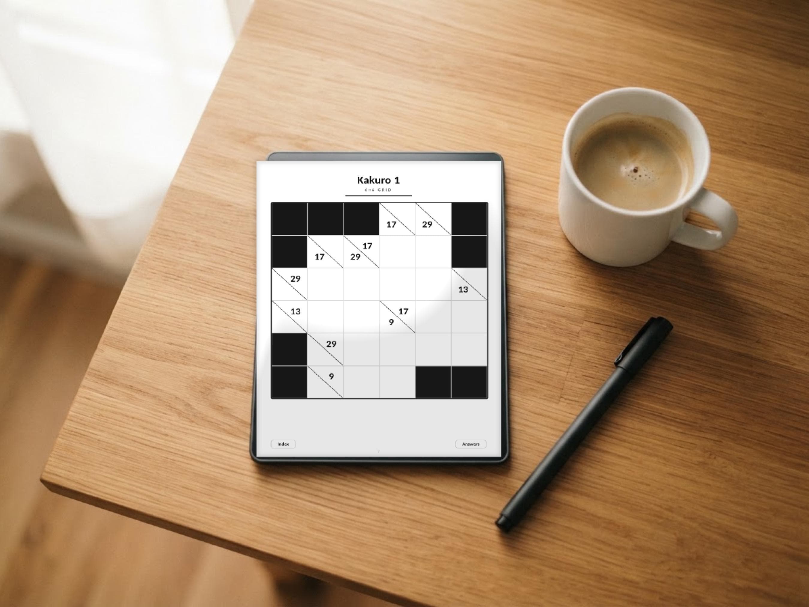 Kakuro puzzle grid sized for reMarkable